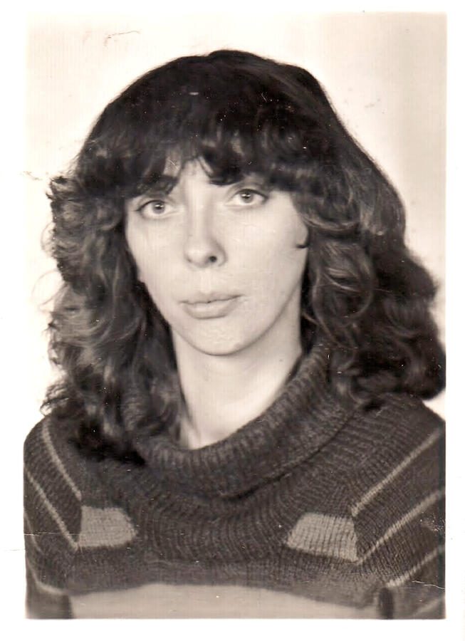 Black and white portrait photograph of the late Polish multidisciplinary artist Renata Plis (born Slupecka).