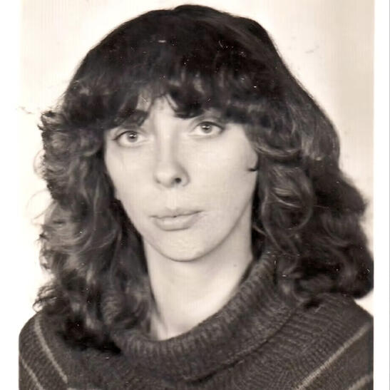 Black and white portrait photograph of the late Polish multidisciplinary artist Renata Plis (born Slupecka).